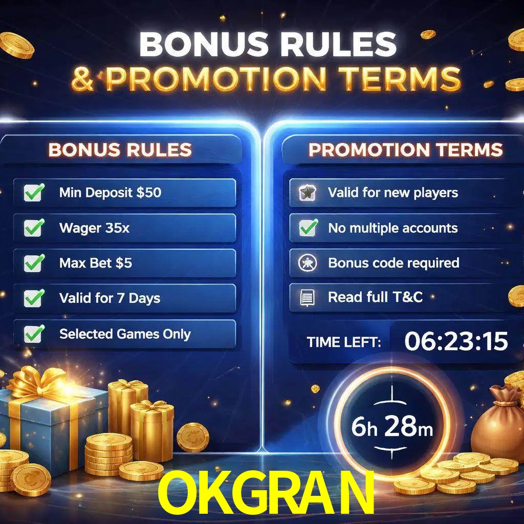 Reglas de promoción OKGRAN y condiciones de bonos explicadas visualmente