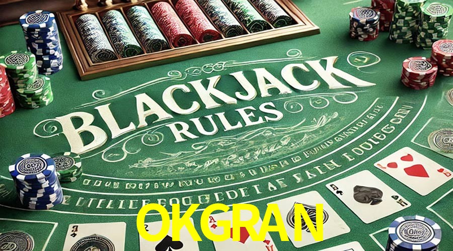 Una escena digital vívida inspirada en casino con OKGRAN mostrado prominentemente, luces brillantes, fichas, cartas y acentos dorados.